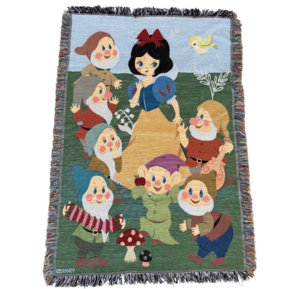 Disney Snow White and the Seven Dwarfs Woven Tapestry Throw Blanket Fringed